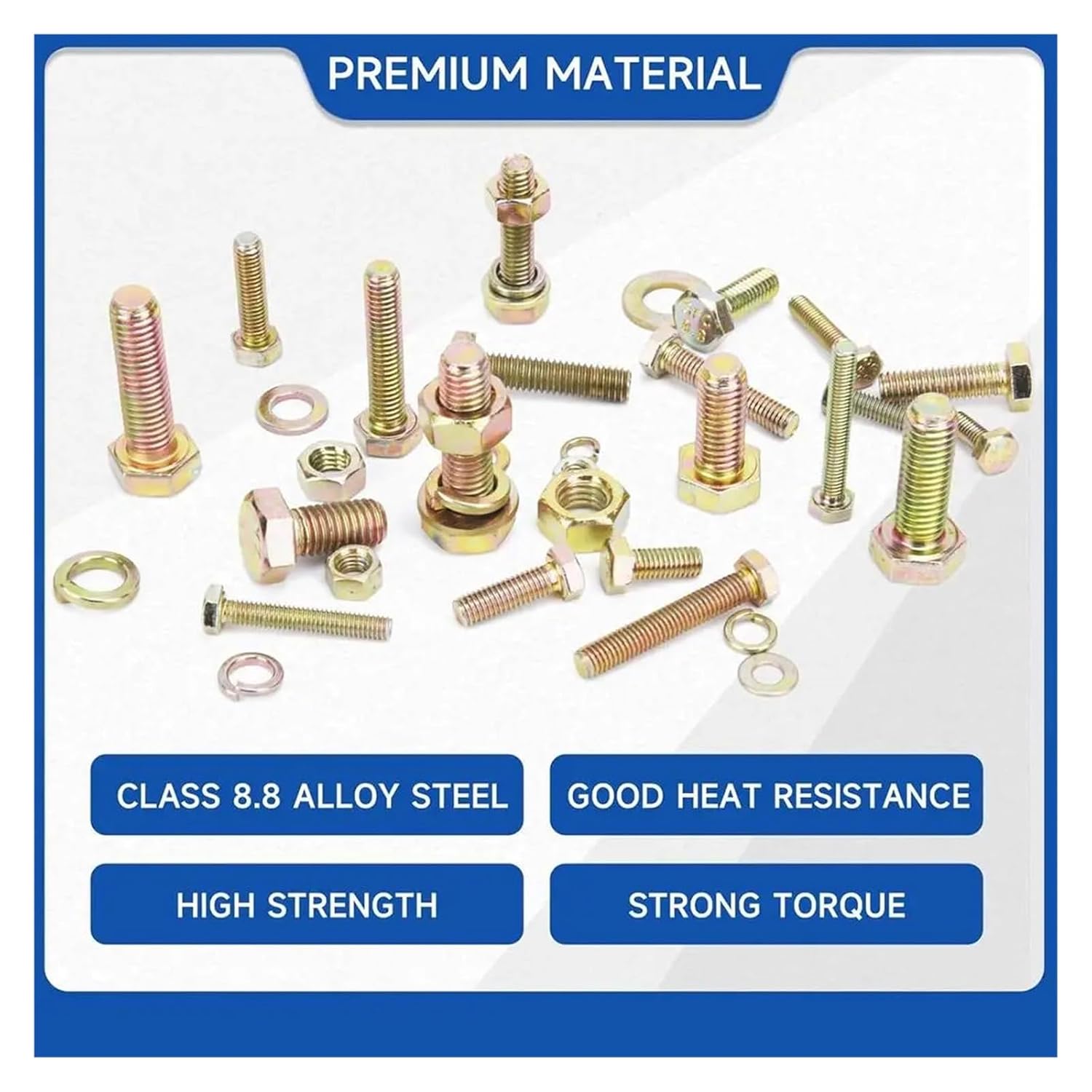 940PCS Grade 8. Metric Heavy Duty Hex Bolt Nut Assortment Set M4 M5 M6 M8 Zinc Plated Storage Box Kit DIY Projects