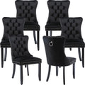 ODUSE-DAILY Black Velvet Dining Chairs Set of 6, Kitchen & Dining Room Chairs, Sillas De Comedor, Nailheads Tufted, Velvet Upholstered, Solid Wood (Black, 6 Pcs)