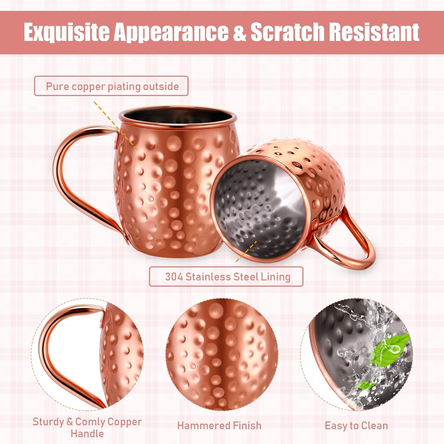 Didaey 24 Pcs Moscow Mule Mugs Set 12oz Rose Gold 304 Stainless Steel Moscow Mule Cups Bulk Hammered Copper Cups Tarnish Resistant Copper Plated Mug for Cold Drinks Beer Wine Bars Parties Gifts