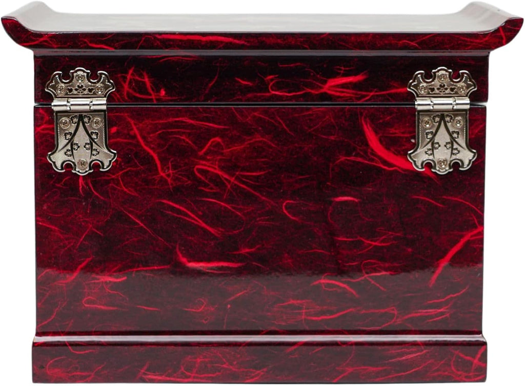 February Mountain Mother of Pearl Wooden Jewelry Organizer Box – Jewelry Storage Box for Women, Features Spacious Drawers, Ideal for Rings, Bracelets, Watches, Chains, Accessories (Crane_Red)