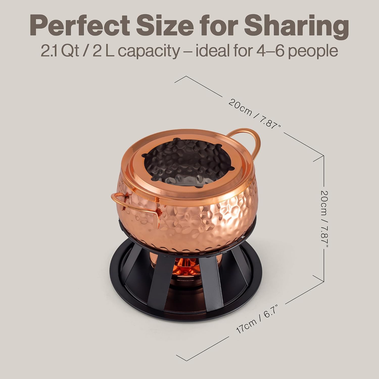Swissmar Biel 11-Piece Copper-Plated Fondue Set – Hammered Finish – Ideal for Oil & Broth Cooking – Perfect for Entertaining, Kitchen Collections & Wedding Gifts – 2 Liter / 2.1 Quarts