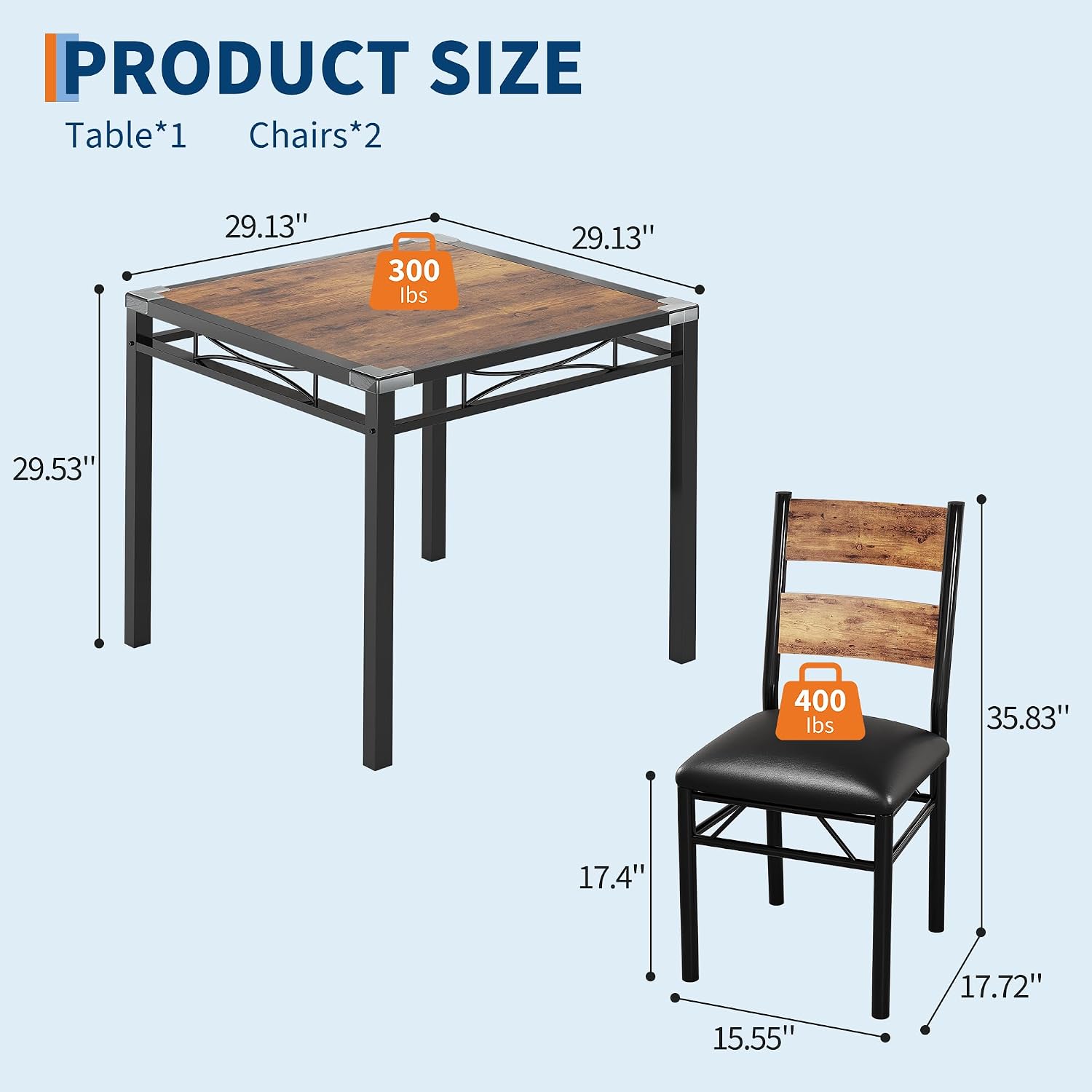IDEALHOUSE Dining Table Set for 2, Dining Table with 2 Upholstered Chairs, Bistro Table and Chairs Set of 2 with Corner Protector for, Kitchen, Apartment, Retro Brown