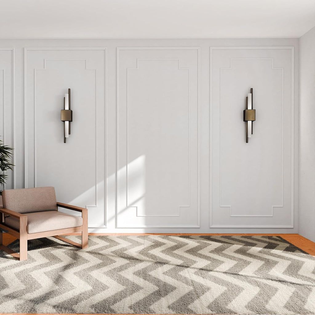 Pangdam 3 Set Peel and Stick Wall Molding Kit Scalloped Wainscot Wall Panel Premade Accent Molding Wainscoting Ready to Assemble Wainscoting Panel for Home Decor (108''x50'',96''x37.5''Elegant Style)