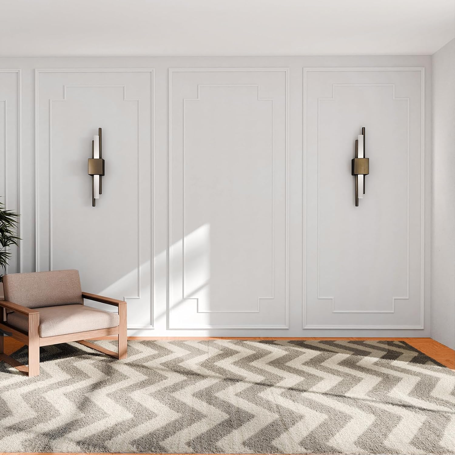 Pangdam 3 Set Peel and Stick Wall Molding Kit Scalloped Wainscot Wall Panel Premade Accent Molding Wainscoting Ready to Assemble Wainscoting Panel for Home Decor (108''x50'',96''x37.5''Elegant Style)