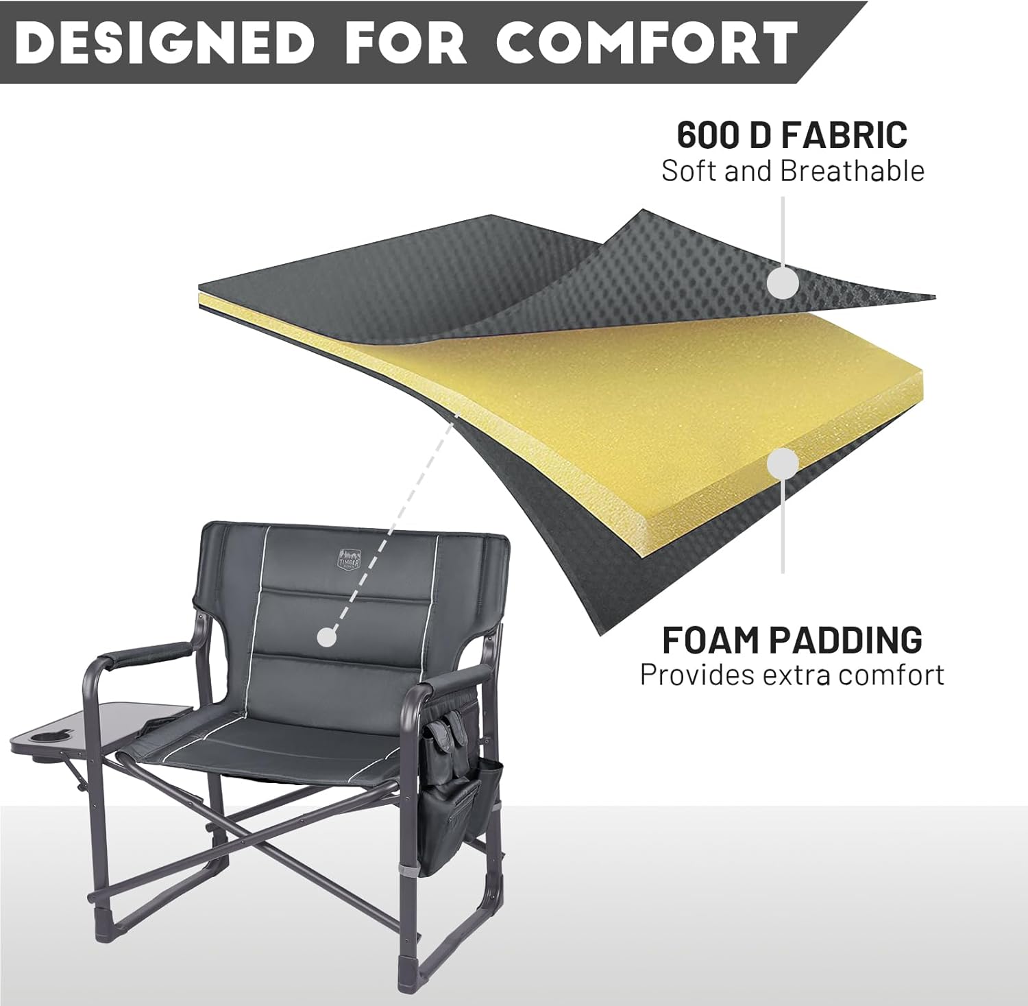 Timber Ridge XXL Upgraded Oversized Directors Chairs with Foldable Side Table, Detachable Side Pocket, Heavy Duty Folding Camping Chair up to 600 Lbs Weight Capacity (Gray) Ideal Gift