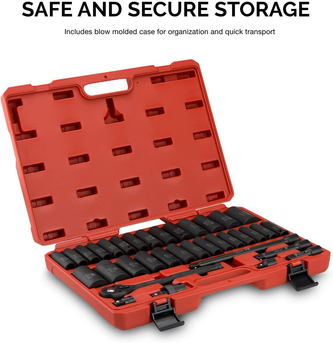 NEIKO 02446A 1/2' Impact Socket Set, 35 Piece, Deep Socket Kit Assortment, Standard SAE (3/8'-1-1/4') and Metric MM (10-32mm) Sizes, Includes Ratchet Handle and Impact Extension Bars