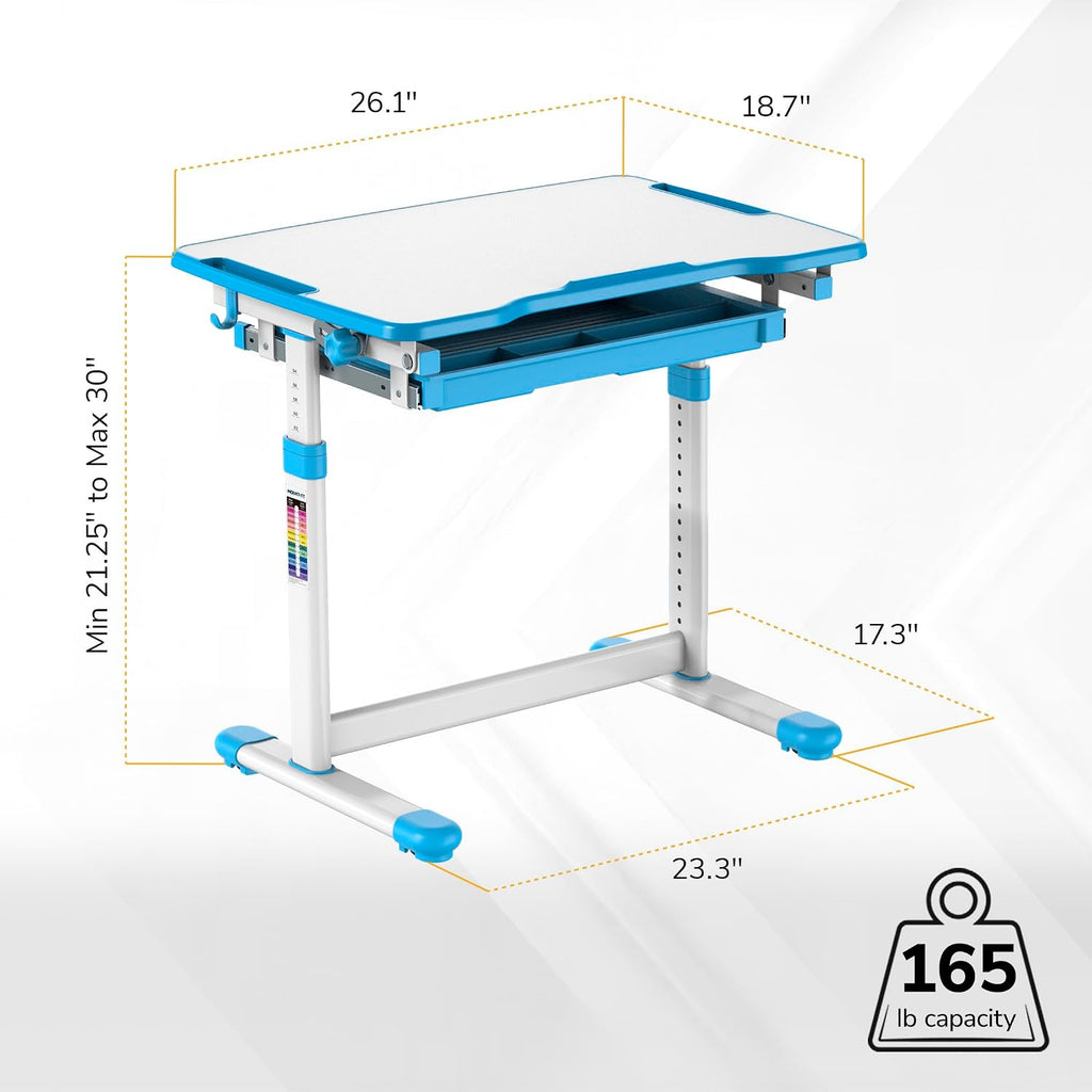 Mount-It! Kids Desk and Chair Set, Height Adjustable Sturdy, Kid Study Workstation and Chair Set for Boys, Home School, Arts, Drawing, Crafts, Ergonomic Childrens Storage Drawer Blue