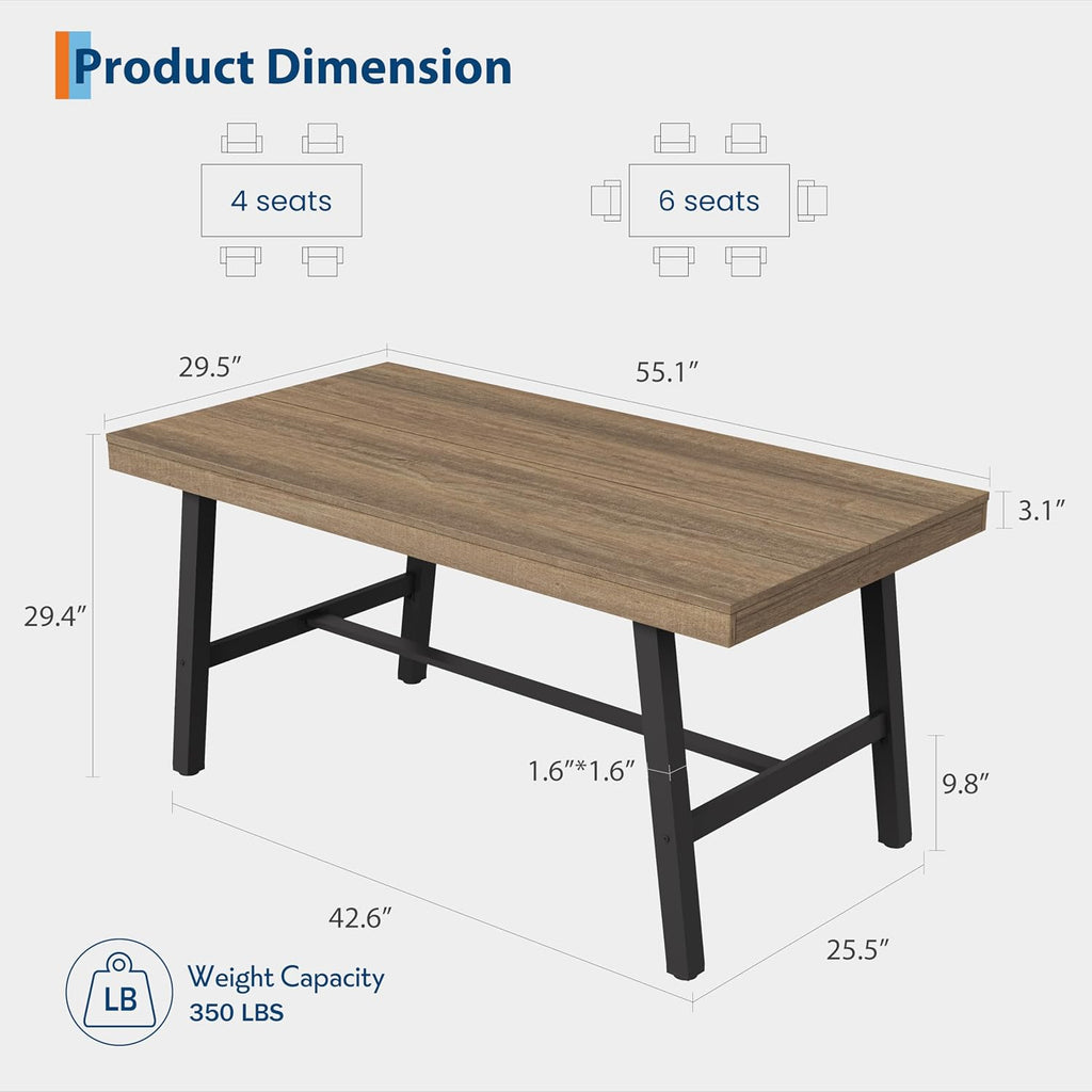 GarveeHome Industrial Dining Table for 2-4 People, 55.11' Long Kitchen Table with Sturdy Metal Frame, Rectangular Counter for Dinner, Kitchen, Dining Room (Rustic Pear, 55' Non-extendable)
