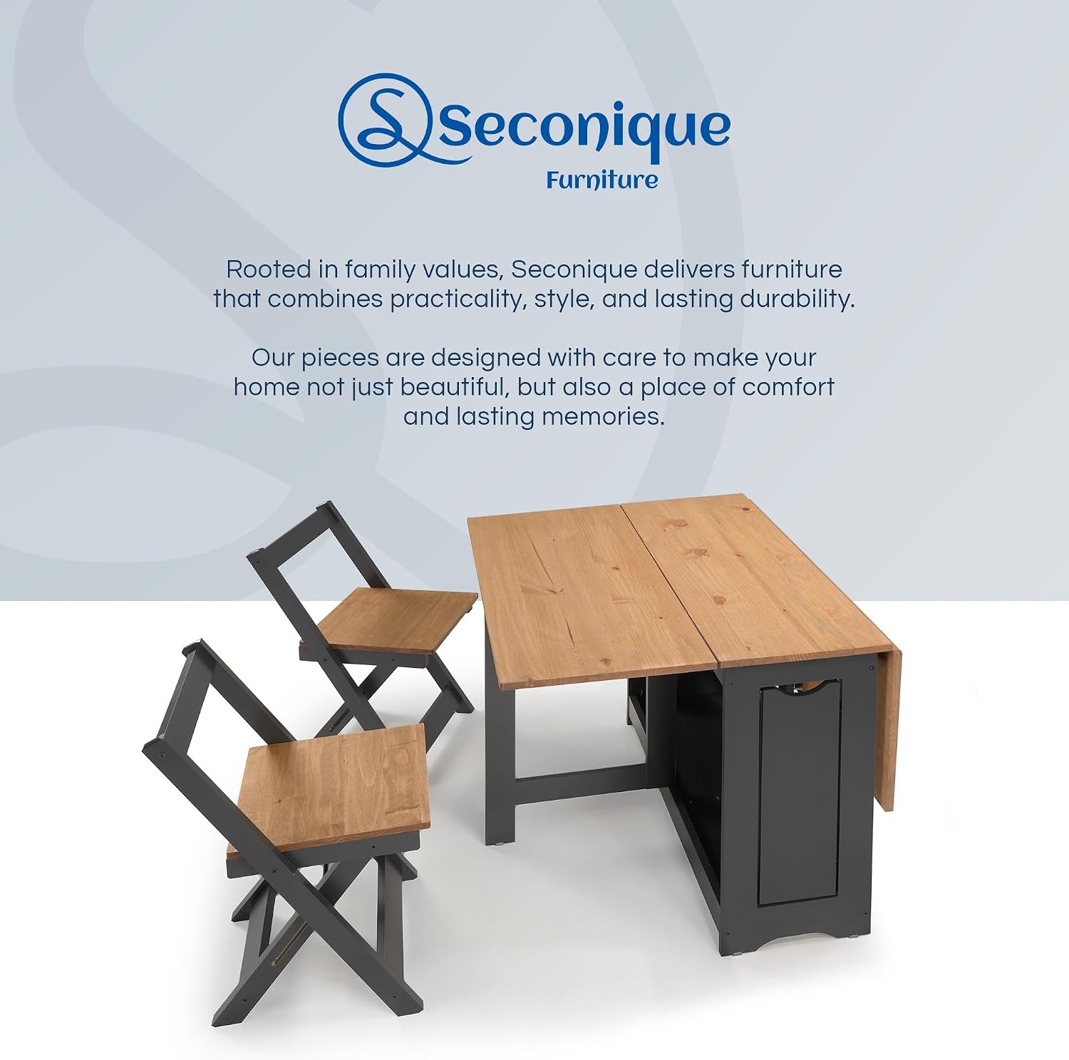 SECONIQUE Santos Butterfly Folding Dining Table Set with 4 Chairs – Space-Saving Table with Nesting Chairs and Storage Shelf – Dark Gray & Distressed Pine Finish