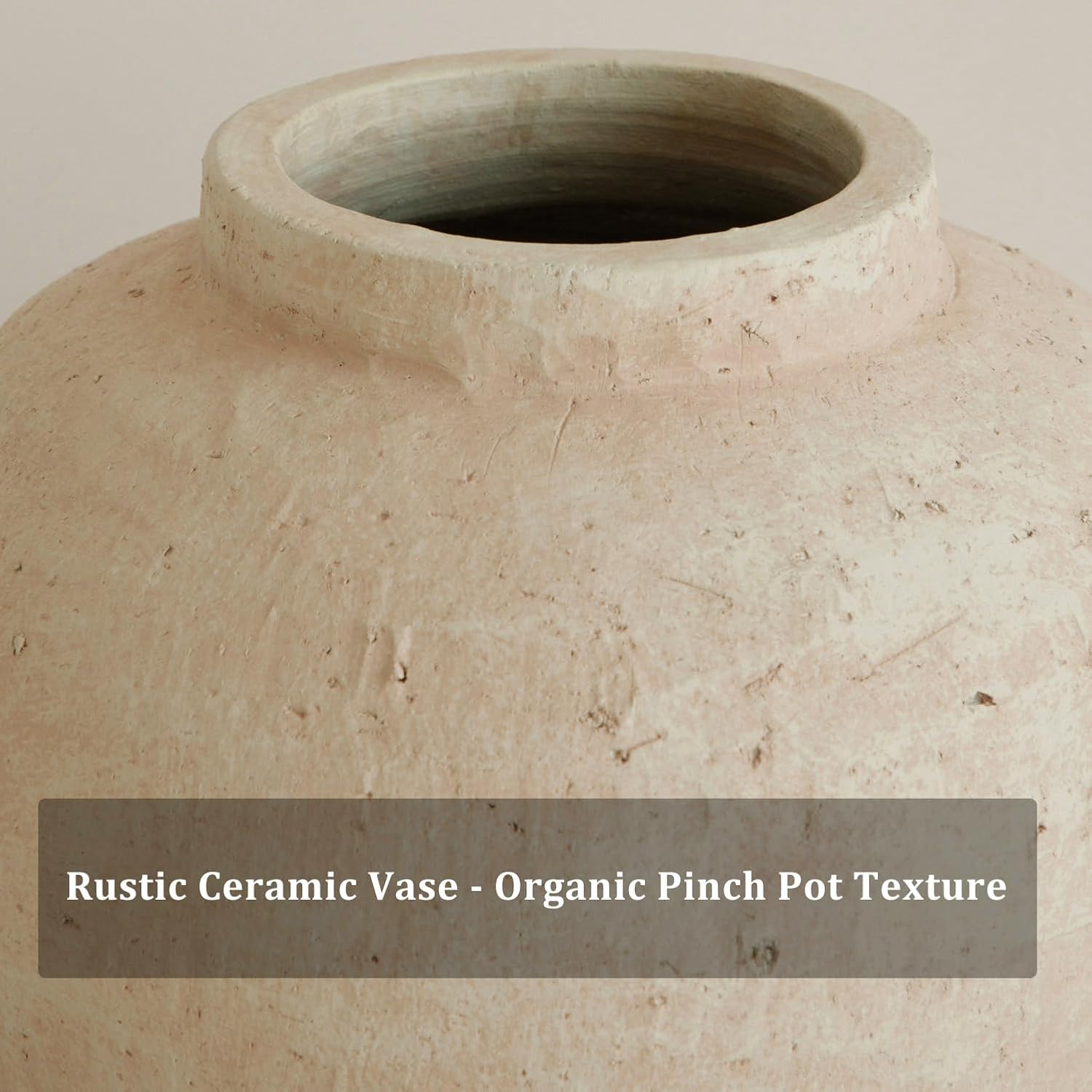 Large Ceramic Vase, 11' Rustic Farmhouse Terracotta Vase for Home Decor, Artisan Decorative Flower Vase for Living Room, Table Centerpiece, Bedroom (Terracotta Beige)