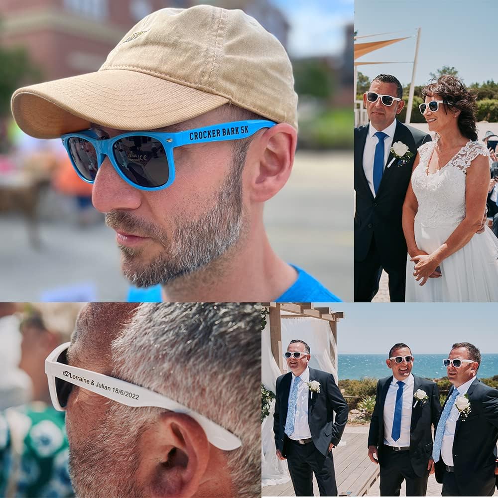 Personalized Sunglasses Bulk Party Favors Adult Gifts Custom Wedding/Bachelor/Birthday/Bridal/Groomman/Company Personalized Party Sunglasses Gifts for Guests (120PC Dark Blue)
