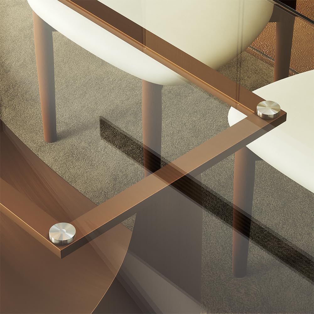 POVISON 71' Glass Dining Table for 6-8, Modern Rectangular Dining Table,Tempered Glass Table Top with U-Shaped Bronze Base,Ideal for Kitchens, Living Rooms(Table Only)