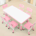 monleelnom Children's Table and Chair Set Suitable for Boys and Girls Age 2-12 Height Adjustable Table top Can be Painted with 6 Seats Suitable for Family Learning Daily use (Pink)