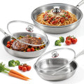 LemonRoad 3 Pcs 10.23', 11.02', 11.81' Titanium Pan Set for Cooking, Hammered Pan with Lid for Cooking Durable Scratch Resistant, Safe for Oven Induction