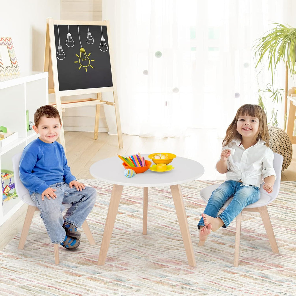 Costzon Kids Table and Chair Set, 3 PCS Wood Activity Play Table w/Padded Seat & Wood Legs for Arts, Crafts, Reading, Preschool, Kindergarten, Playroom, Mid Century Modern Toddler Table and Chairs