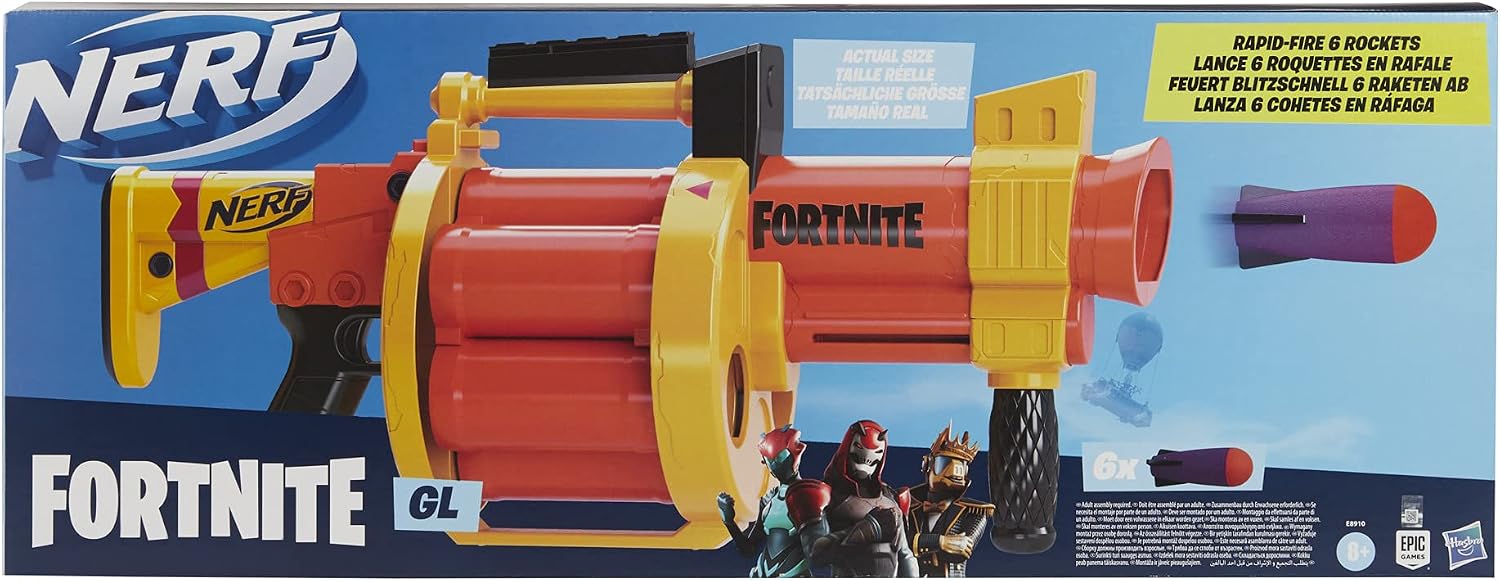 Nerf Fortnite GL Rocket-Firing Blaster - 6-Rocket Drum, Pump-to-Fire - Includes 6 Official Rockets - for Youth, Teen, Adult, Orange