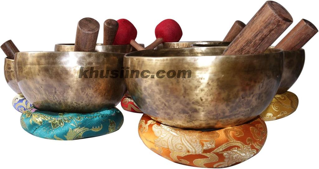 Singing Bowl set of 7,Antique~ Hand hammered Seven chakra Singing Bowls,for chakra healing, meditation, Zen-practice .Crafted in Nepal.
