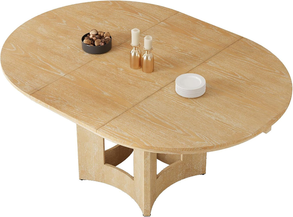 LUMISOL Extendable Round Dining Table for 4-6, Farmhouse Kitchen Table with 16inch Removable Leaf for Small Places for Kitchen, Dining Room, Living Room, Natural