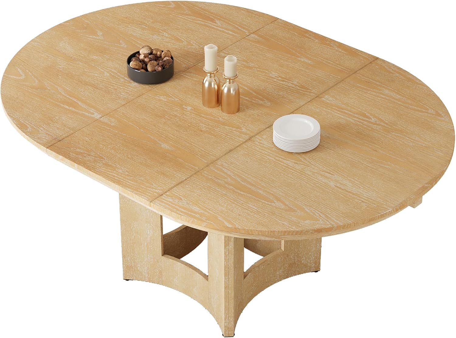 LUMISOL Extendable Round Dining Table for 4-6, Farmhouse Kitchen Table with 16inch Removable Leaf for Small Places for Kitchen, Dining Room, Living Room, Natural