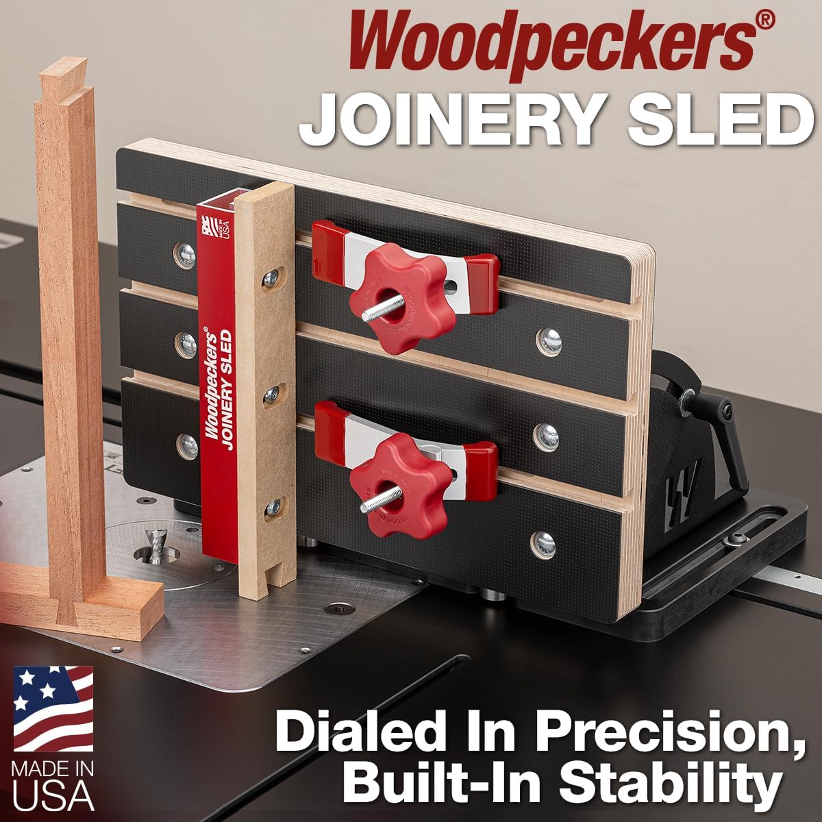 Joinery Sled, Micro-Adjustable Jig for Cutting Precise Box Joints, Miters & Angled Cuts on the Table Saw and Router Table, Made in USA JSLED