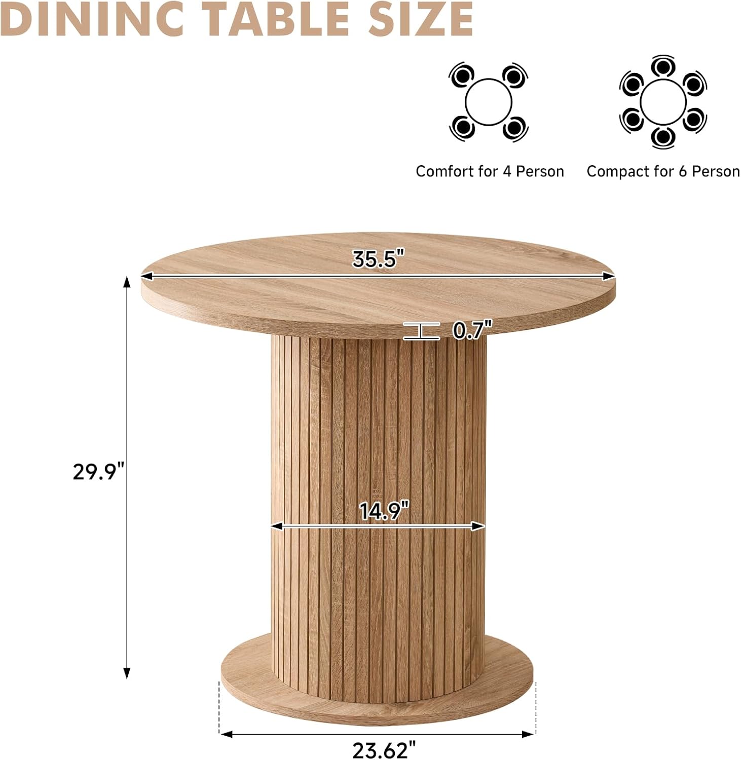 35.5' Round Dining Table for 2, Modern Small Pedestal Kitchen Table, Space Saving, for Apartment Dining Living Room