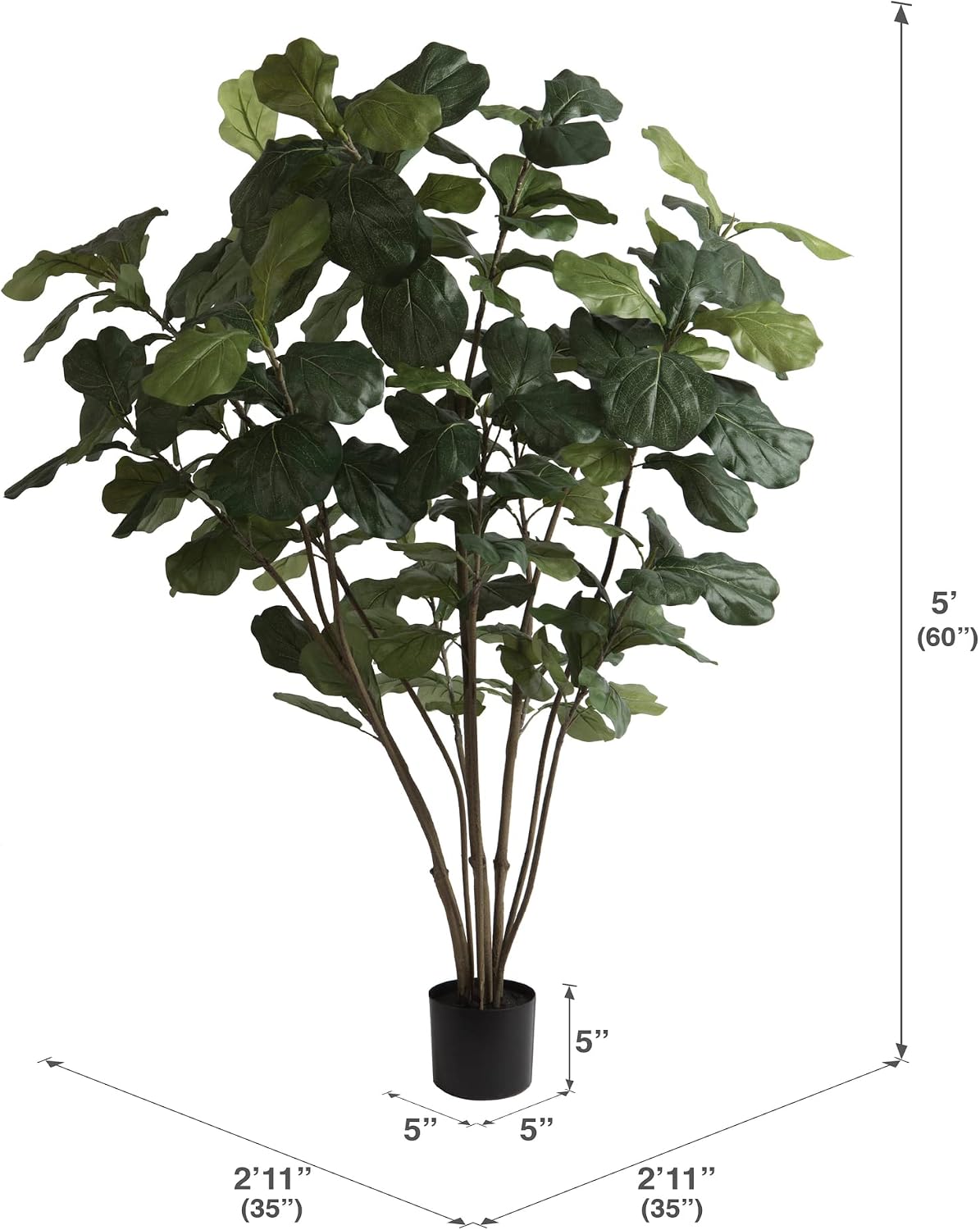 Vickerman 5' Artificial Green Potted Fiddle Tree - Lifelike Faux Fiddle Leaf Fig with 168 Realistic Leaves, Perfect Indoor Accent Plant for Home or Office Decor, Maintenance-Free Natural Charm