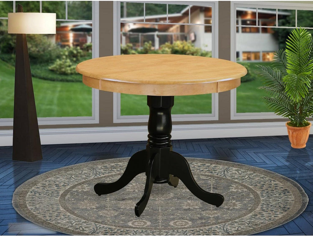 East West Furniture ANT-OBK-TP Antique Modern Dining Table - a Round Kitchen Table Top with Pedestal Base, 36x36 Inch, Oak & Black