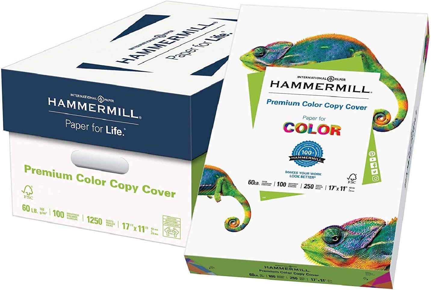 Hammermill Cardstock, Premium Color Copy, 100 lb, 17 x 11 - 3 Pack (750 Sheets) - 100 Bright, Made in the USA Card Stock, 133202C, White