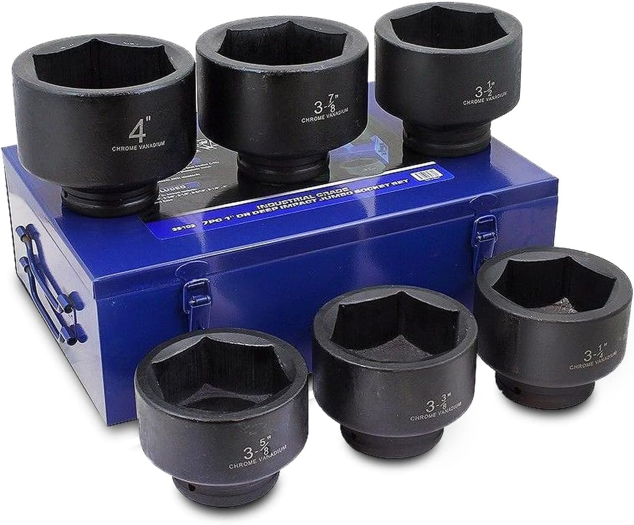 Stark USA 1' Drive Jumbo Shallow Impact Socket Set Spindle Axle SAE Sockets 6-Piece (3-1/4' - 4') Cr-Mo Steel Removing And Installing Axle Nuts