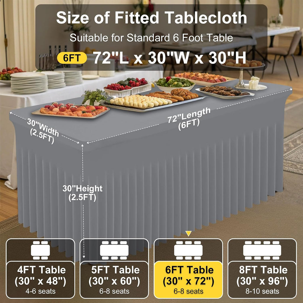 Smiry Spandex Tablecloth 6 Pack, Elastic Fitted Stretch Tablecloth for 6FT Rectangle Tables, Waterproof Washable Table Cover Skirt for Wedding, Banquet & Parties (Grey, 72Lx30Wx30H Inch)