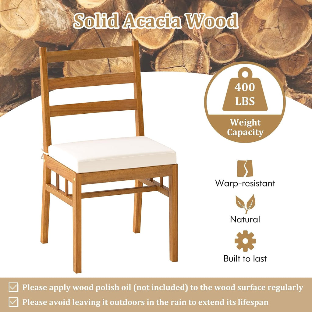 Tangkula 6 Pieces Patio Acacia Wood Dining Set, Outdoor Rectangular Table with 1.97' Umbrella Hole, Bench and Cushioned Chairs for 6, for Deck, Yard and Poolside