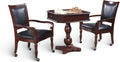 Hathaway Fortress 3 in 1 Chess, Checkers & Backgammon Pedestal Game Table and Chairs Set – Multipurpose Chess Table Furniture w/ Reversible Tabletop, Storage Drawers & Complete Accessories - Mahogany