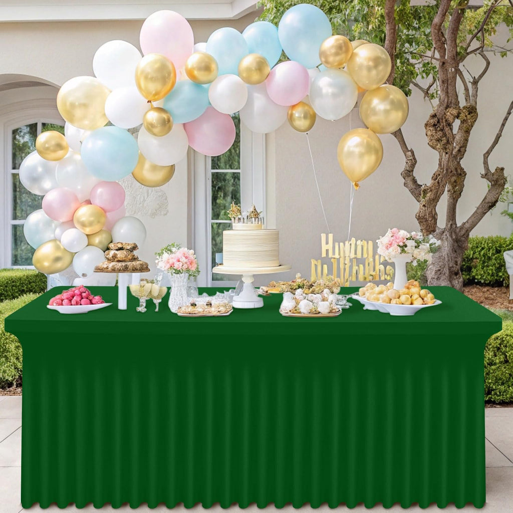 Smiry Spandex Tablecloth 6 Pack, Elastic Fitted Stretch Tablecloth for 6FT Rectangle Tables, Waterproof Washable Table Cover Skirt for Wedding, Banquet & Parties (Emerald Green, 72Lx30Wx30H Inch)
