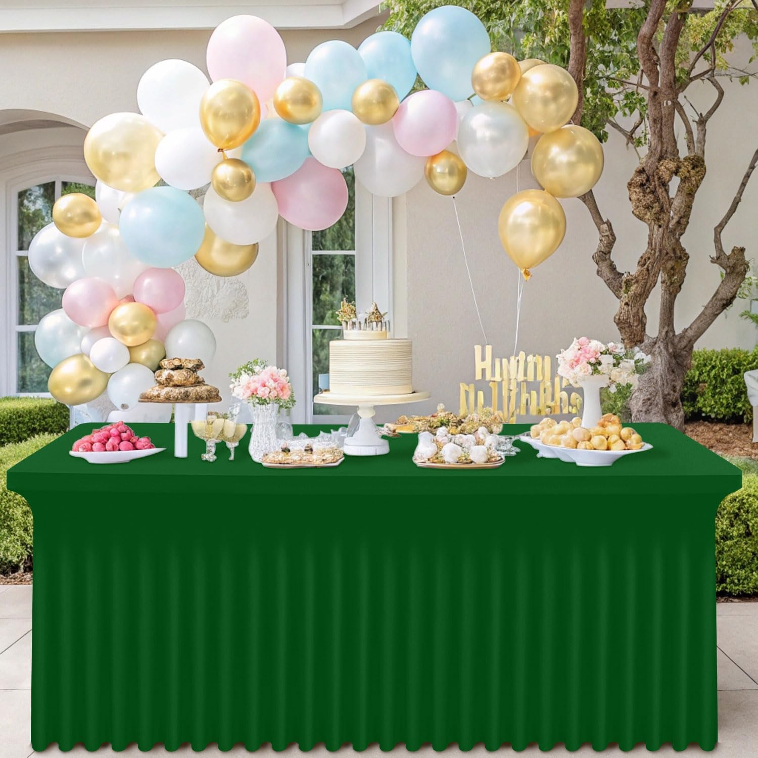Smiry Spandex Tablecloth 6 Pack, Elastic Fitted Stretch Tablecloth for 6FT Rectangle Tables, Waterproof Washable Table Cover Skirt for Wedding, Banquet & Parties (Emerald Green, 72Lx30Wx30H Inch)