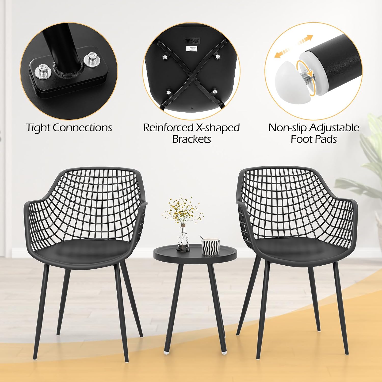 Tangkula 3 Piece Patio Bistro Set, All Weather Heavy Duty Table and Chairs Set of 2 with Widen Seats, Outdoor Furniture Set for Porch, Balcony, Backyard (Black)