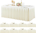 gogoparti Table Skirts for Rectangle Tables 6ft, 8 Pack Ivory Table Covers for 6 Foot Tables Wrinkle Free Stretch Table Cloths with Pleated Skirt Fabric for Banquet, Party, Wedding