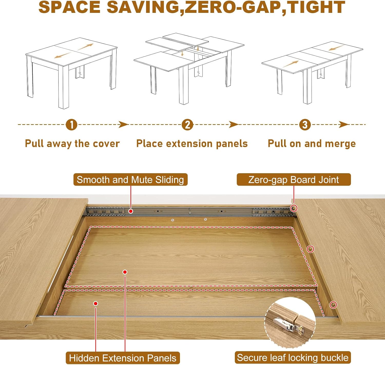 70.8'-110' Extendable Dining Table for 6-12 Person, Wooden Dining Room Table, Modern Extendable Table for Gatherings, Meeting for Small Kitchens, Dining Office Areas(Natural)