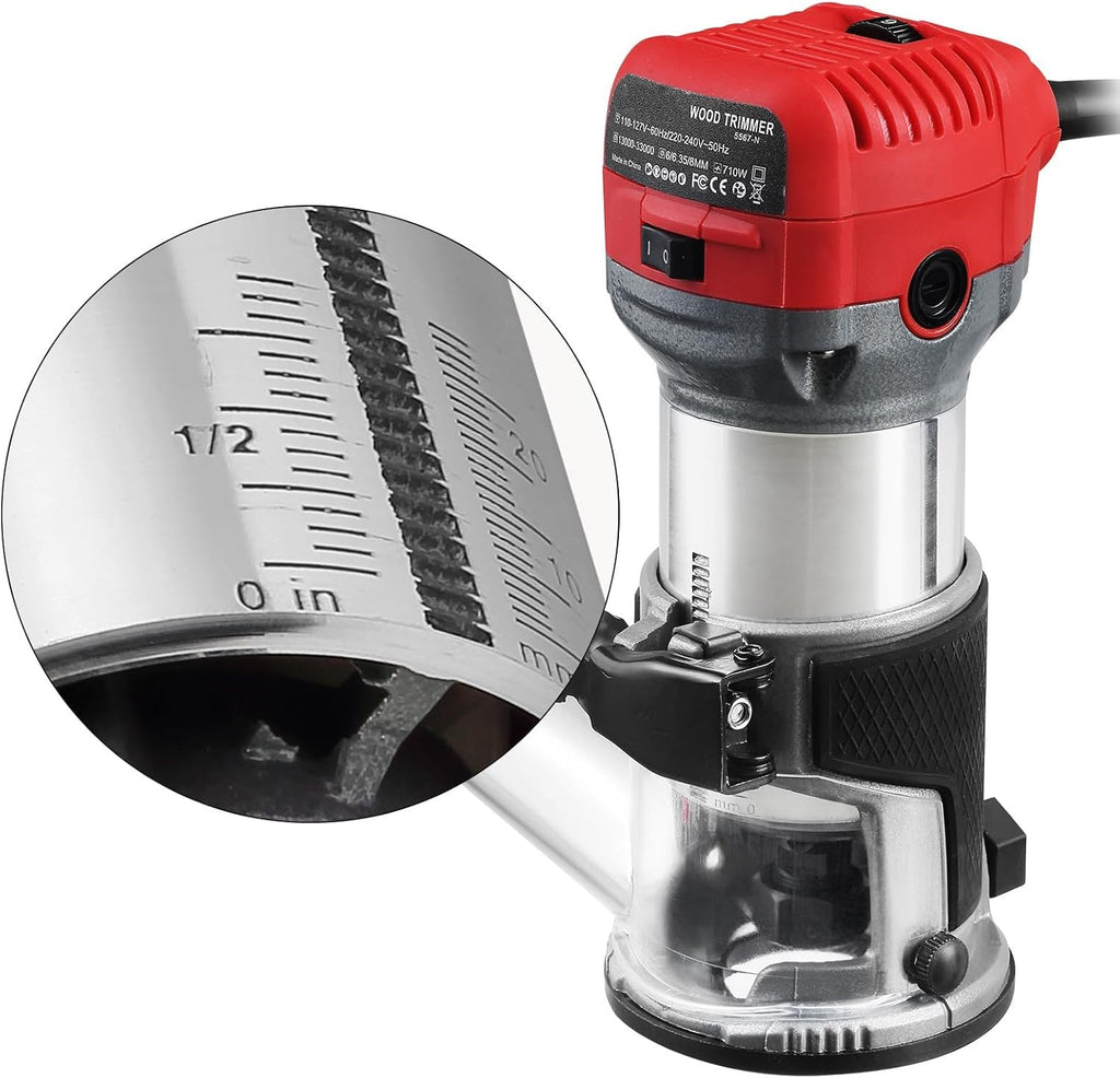 Brushless Router Trimmer, Electric Hand Palm Router, with 15Pcs Router Bits, Maximum Speed 13000-33000rpm, Fine Depth Adjustment, for Woodworking, Slotting