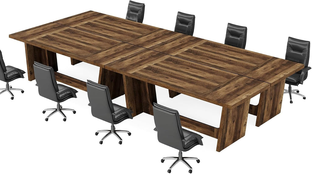 Tribesigns 14-16 People Conference Table, 12 FT Large Rectangular Meeting Seminar Table, Modern Solid Executive Office Business Furniture Boardroom Desk for Office (Set of 4, Dark Brown)
