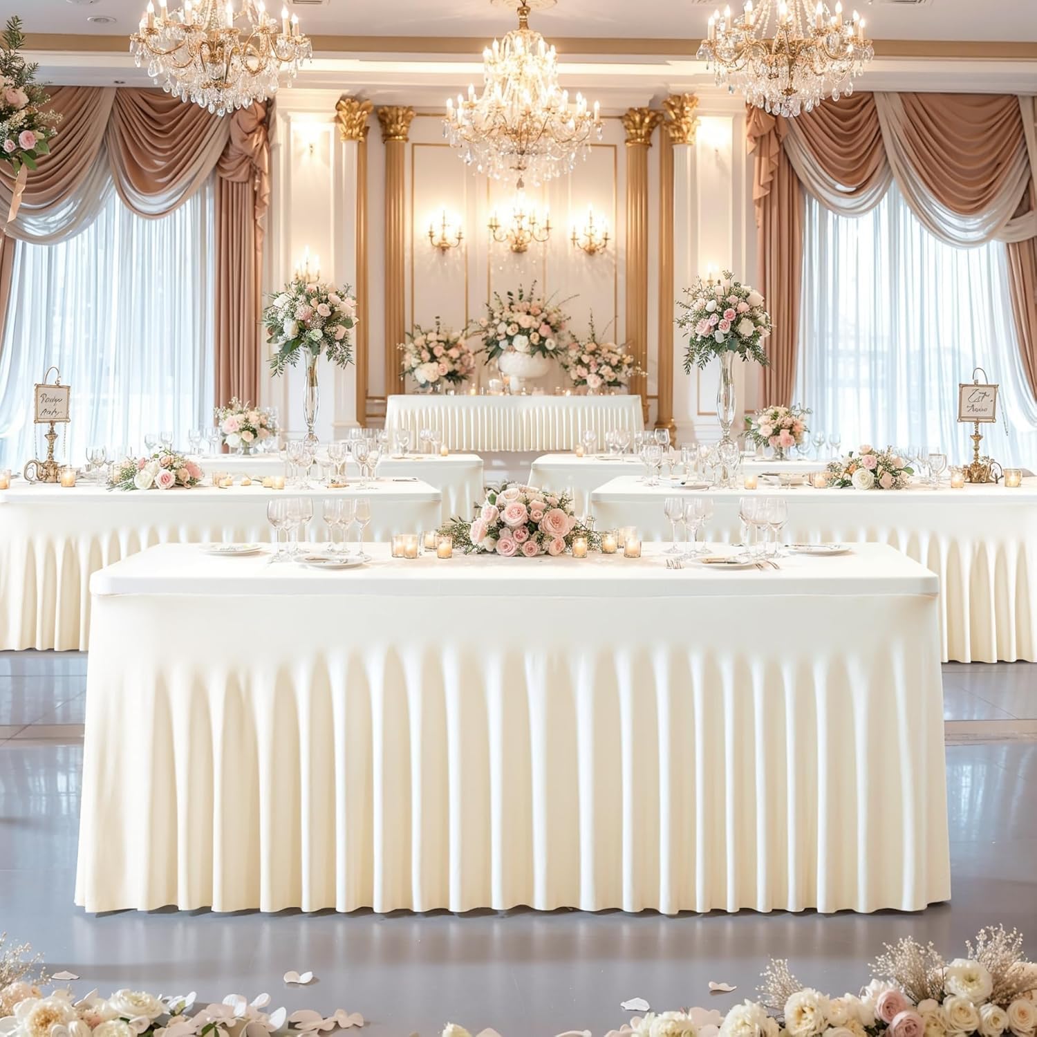 Besutolife 8 Pack Ivory Spandex Tablecloth for 6ft Rectangle Tables Fitted Table Cloth Stretch Table Covers Skirt 6ft Rectangular Tablecloths for Banquet Parties Wedding Decorations