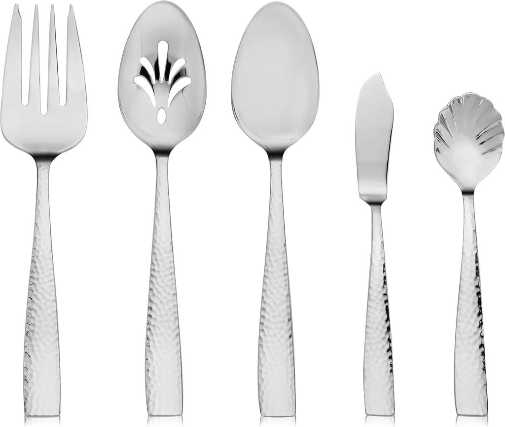 Hudson Essentials 65-Piece Hammered 18/10 Stainless Steel Silverware Cutlery Set, Flatware Service for 12