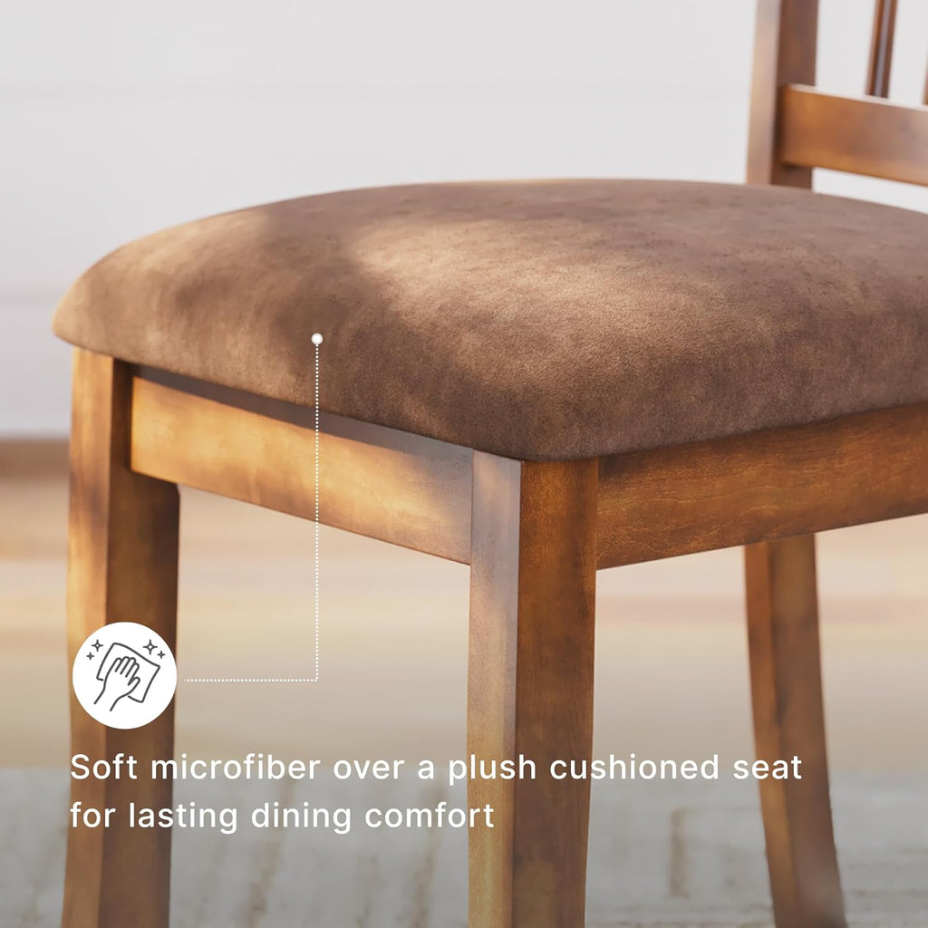 Signature Design by Ashley Berringer Dining Chairs Set of 2, Classic Wood Spindle-Back Design, Cushioned Microfiber Seat, Rustic Finish for Kitchen & Dining Room Chair, Walnut