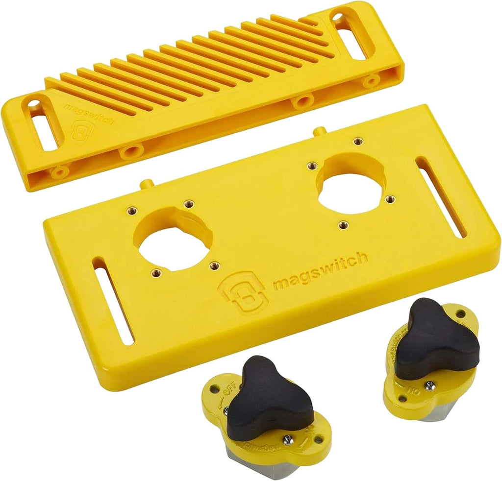 Magswitch Woodworking Tools Starter Kit and Accessories, with Featherboard, Mounting Push Block, and Welding Magnetic Base Clamp Holder for Table Saw Jig, Router Table, Jointer and Band Saw, Yellow