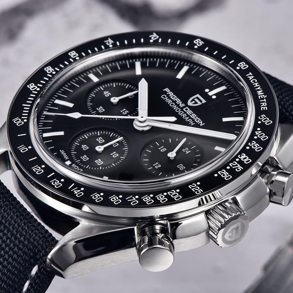 Pagani Design 1701 Men's Watch, Chronograph, VK63 Japanese Quartz Movement, Stainless Steel Bracelet, Water Resistant to 330 Feet (100 Meters), Sapphire Glass Wristwatch.