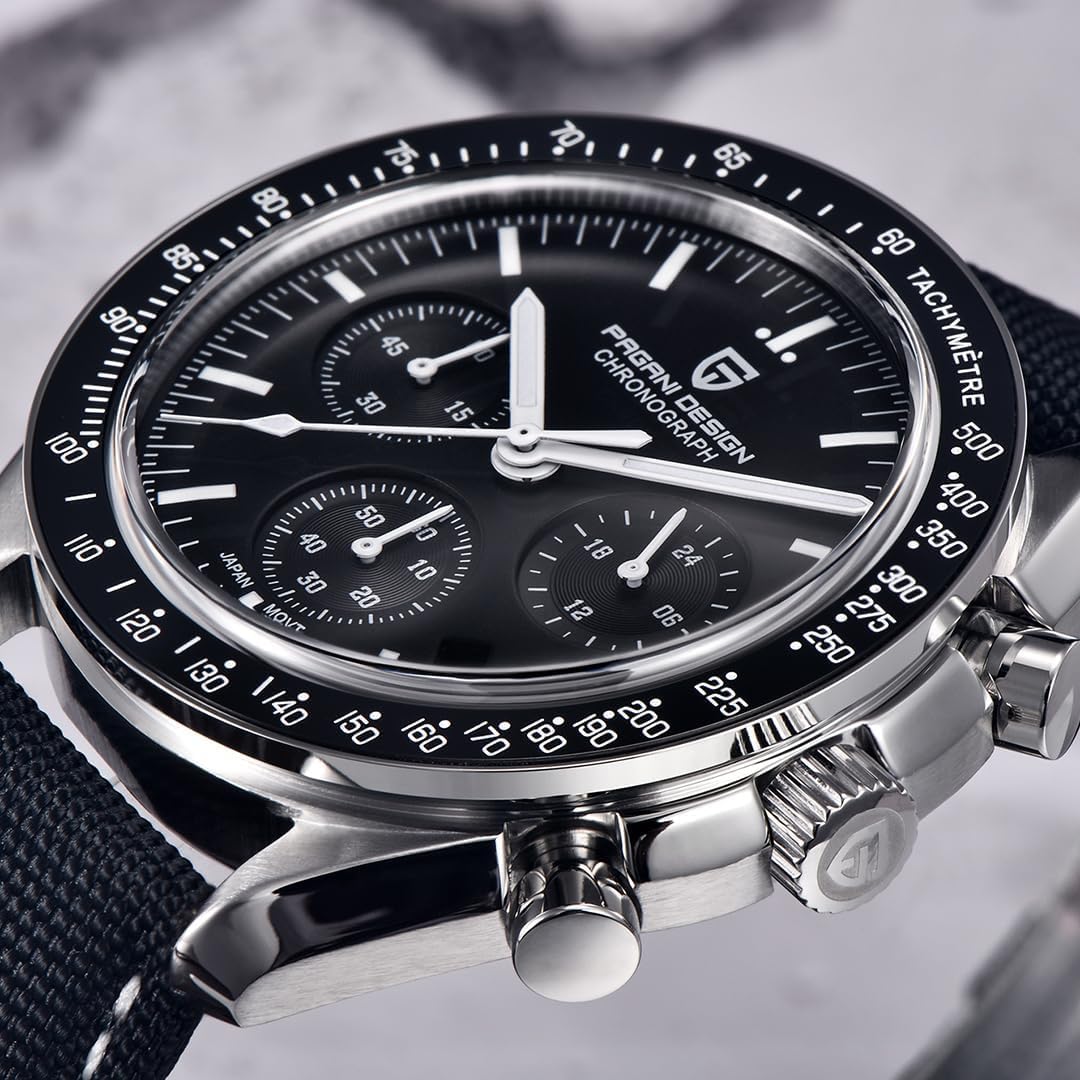 Pagani Design 1701 Men's Watch, Chronograph, VK63 Japanese Quartz Movement, Stainless Steel Bracelet, Water Resistant to 330 Feet (100 Meters), Sapphire Glass Wristwatch.