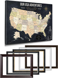IPIC - Oversized Personalized Push Pin Travel Map USA, Custom Names, Pin Board Canvas, Navy Gold US Decor, Optional Wood Frame, Giclee Print, Handcrafted in USA, 40x30