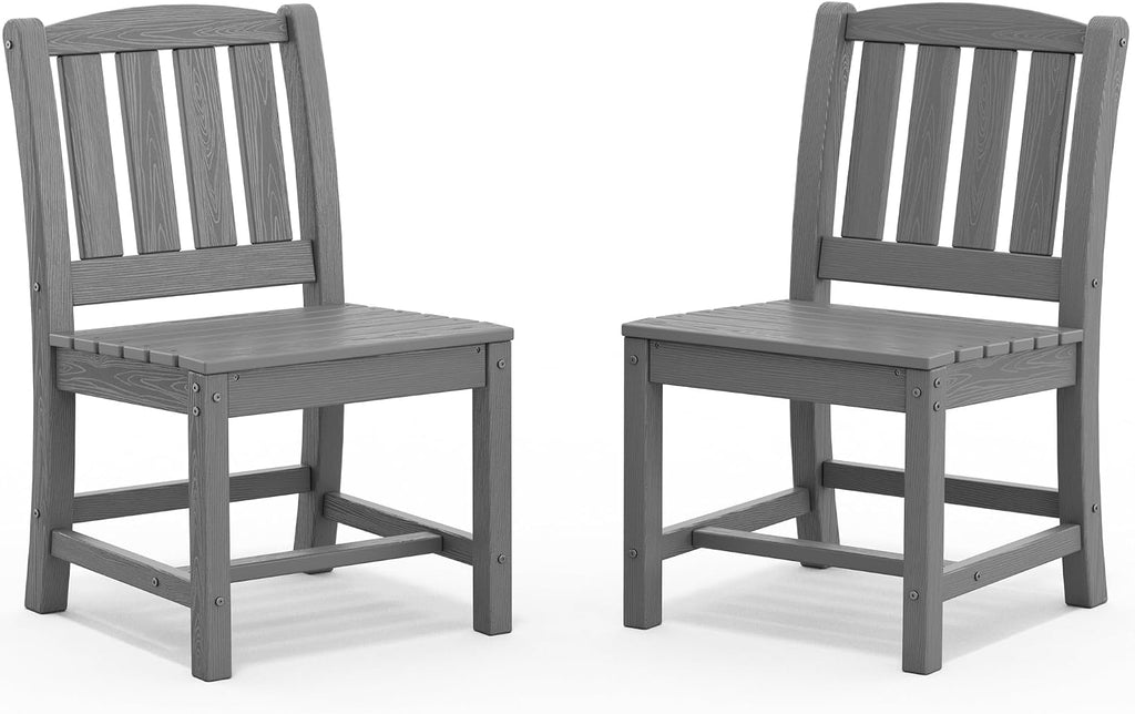 SERWALL Outdoor Dining Chairs Set of 2, All-Weather HDPE Patio Armless Chairs Suitable Outdoor Dining Table, Grey