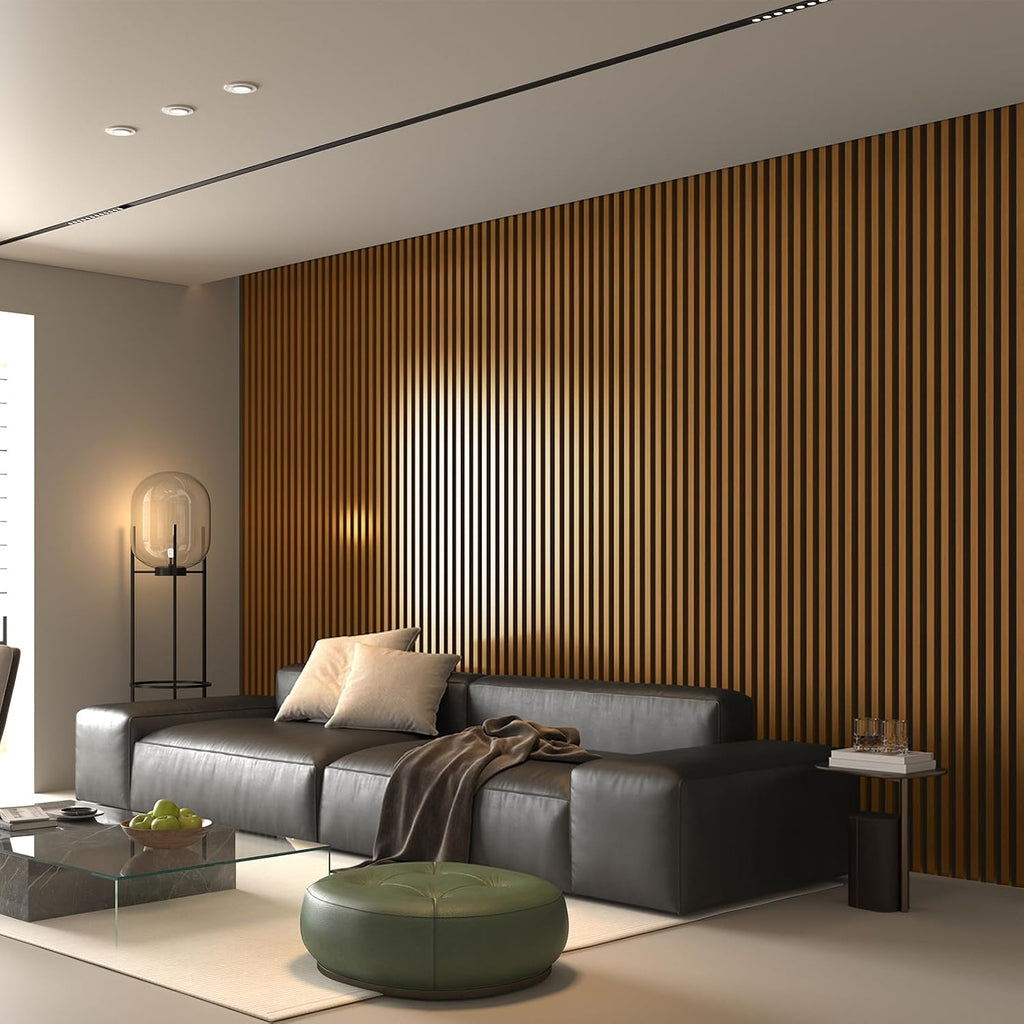 Art3d 2pcs-104 x 15.75in Slat Acoustic Panel for Wall and Ceiling, 3D Fluted Sound Absorbing Panel with Wood Finish, Teak