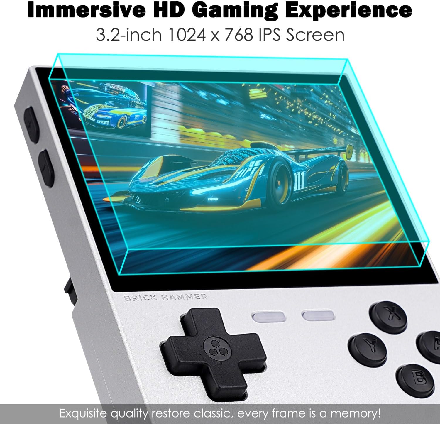 Trimui Brick Hammer Handheld Game Console,3.2 Inch IPS Classic System and 3000mAh Battery Retro Video Games Consoles,with 64G TF Card and Wireless Networt Console Casual Game Console(Silver)