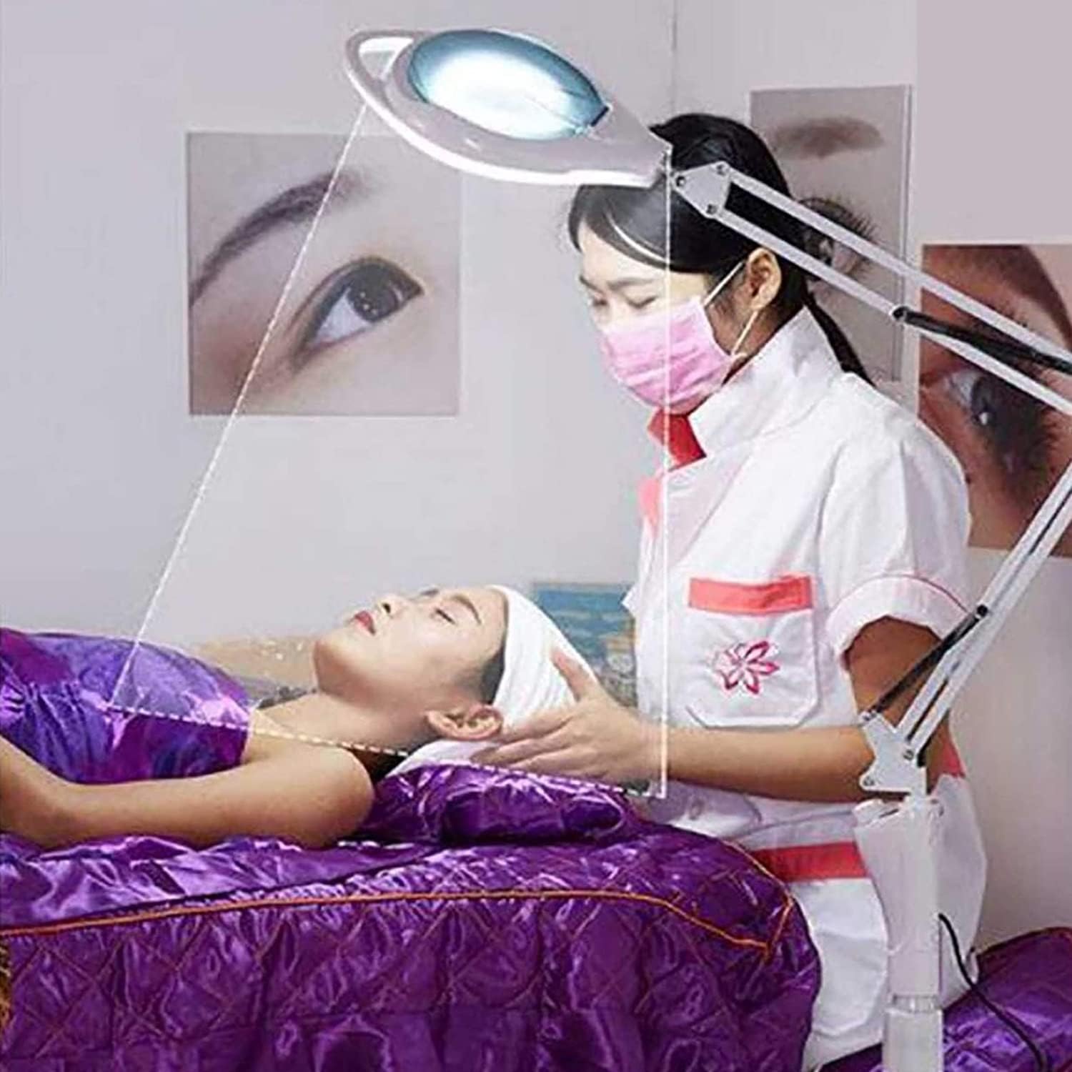 8X Beauty Magnifying Lamp, Flexible Adjustable Swivel Arm Beauty Salon Cold Light Tattoo Lamp Light for Skincare Beauty Manicure Tattoo Salon Spa